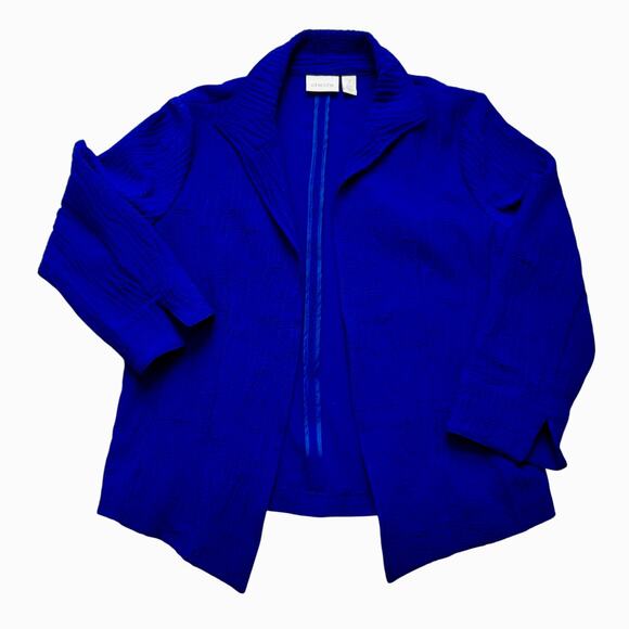 Chico’s Royal Blue Textured Open Front Cardigan | Size 2 (L 12-14) - Picture 1 of 4